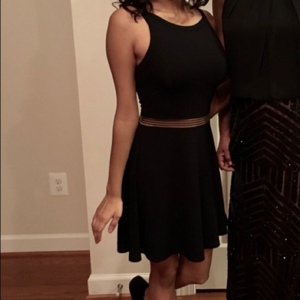 Black dress, mesh waist line